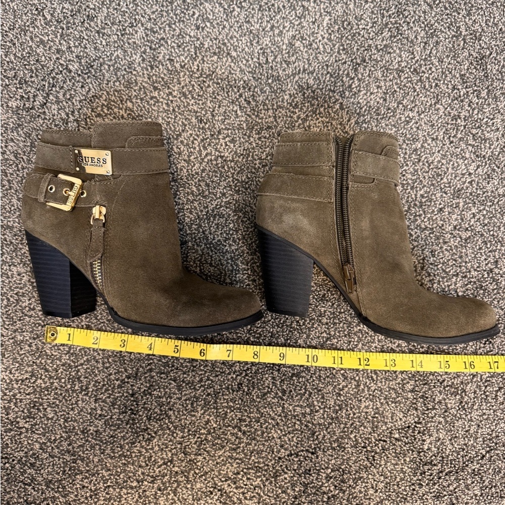 GUESS Women's Army Olive Green Ankle Boots Size 5.5 with Gold Accent Zippers - Picture 14 of 16